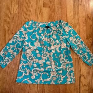 Talbots Women’s 3/4 Sleeve Turquoise Print Top